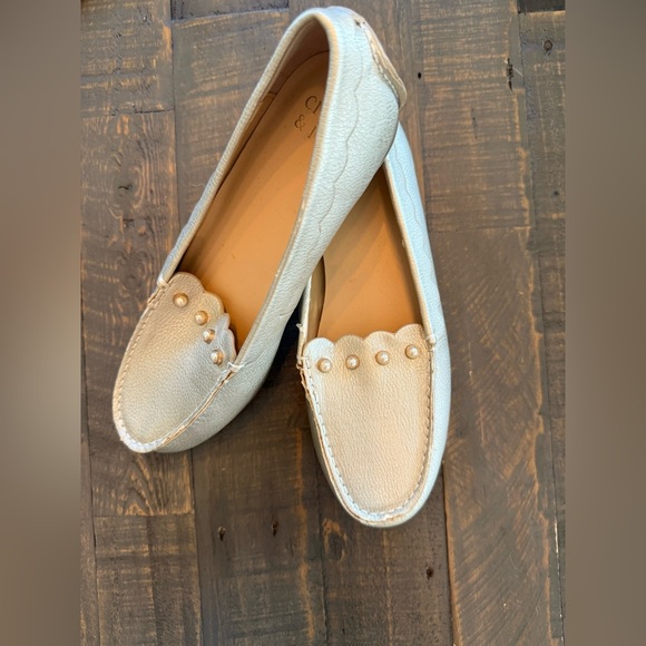 Crown & Ivy Gold Loafers with Pearl Detailing size 7 - Picture 1 of 6